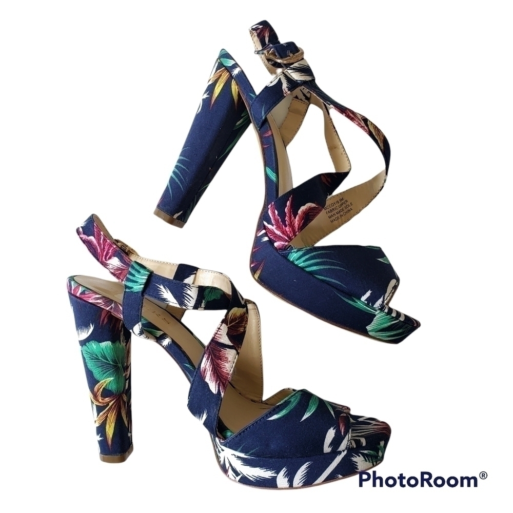 Tropical open toe platform strappy heel sandal shoes 9.5